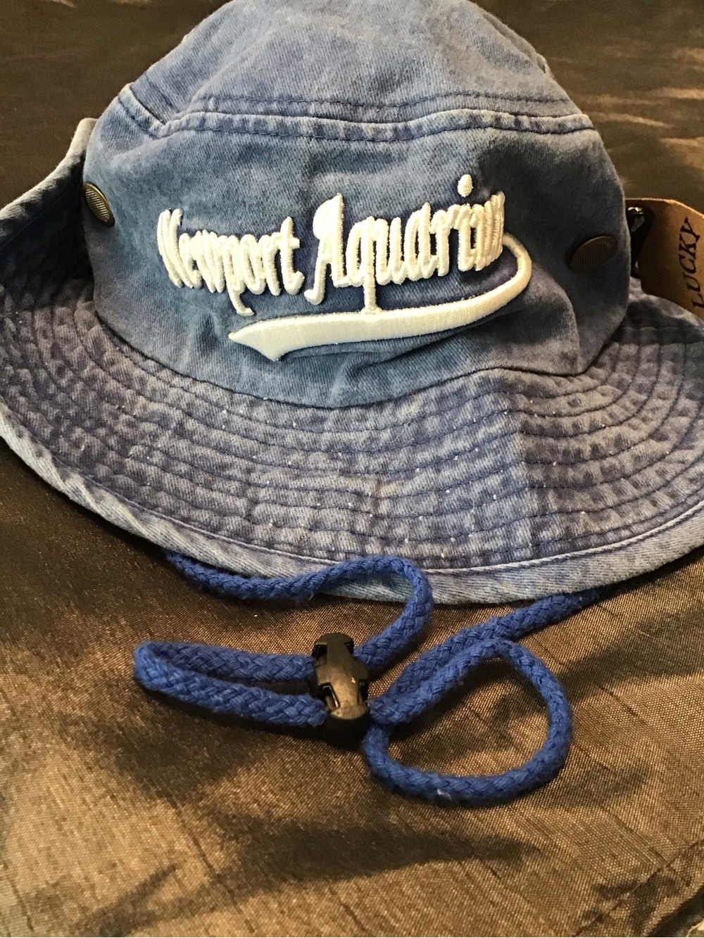 Lucky Brand Blue Newport Aquarium Bucket Hat with Chin Cord